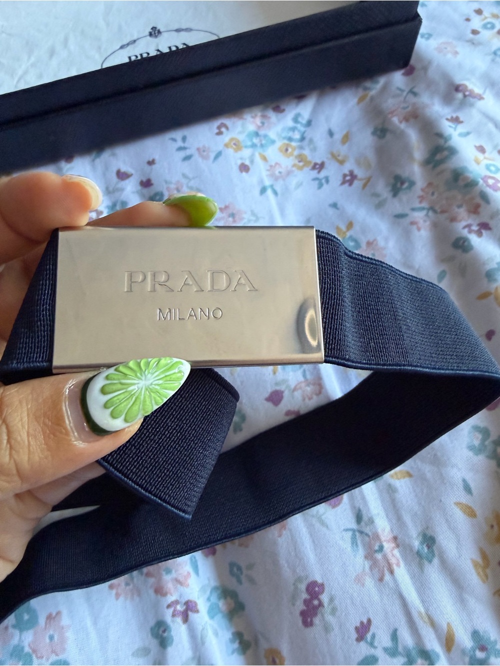 Prada Black Grosgrain Bow Barrette with Silver Plaque - Picture 2 of 7